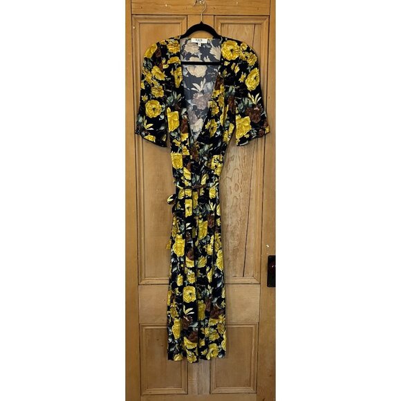 Sea New York Dresses & Skirts - Sea New York Womens Ella Floral Print Full Wrap Midi Dress Size 6 Yellow SP EXC